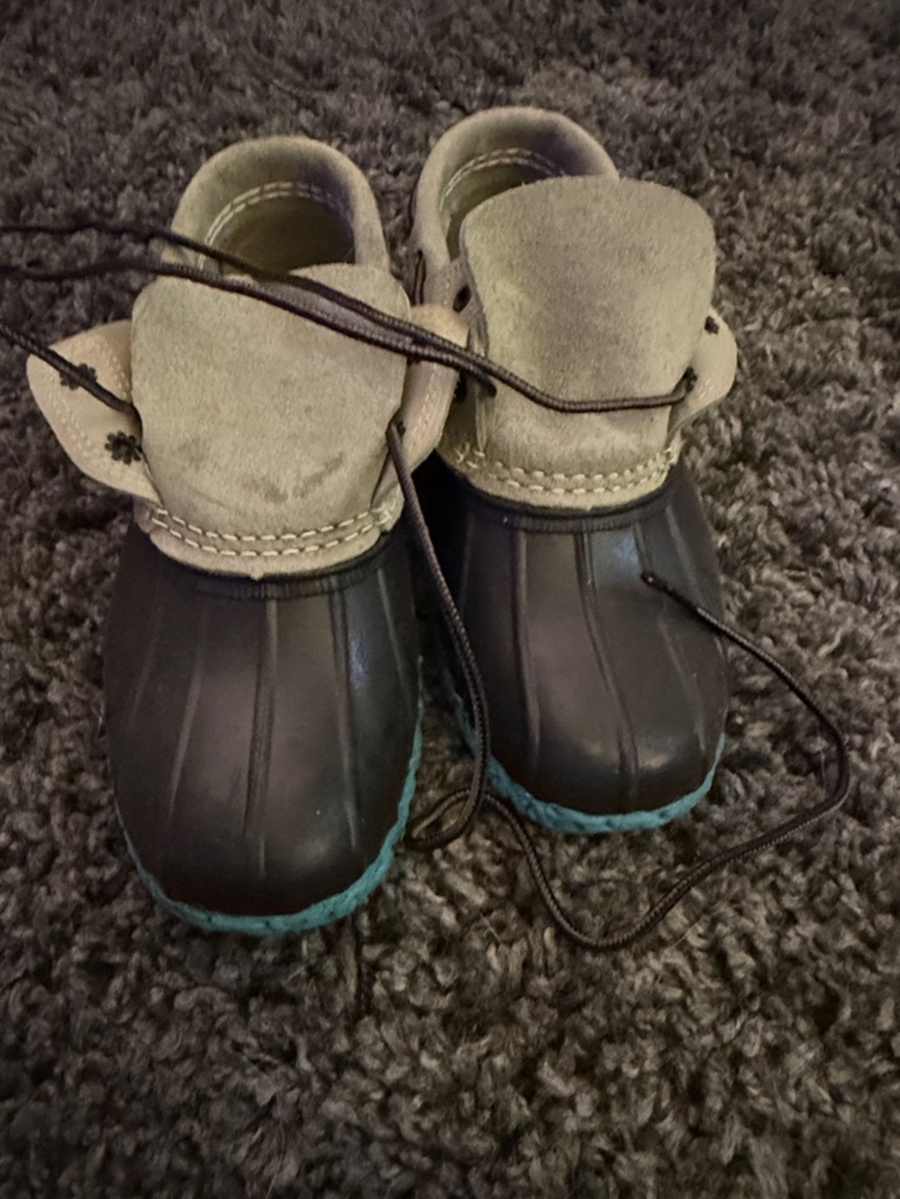 L.L. Bean gray Suede and BlueRubber Duck Boots with Blue Trim